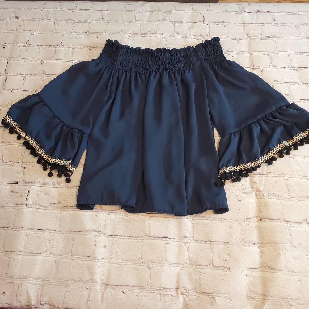 Ama Italy Blue Off-Shoulder Teen Top M0311